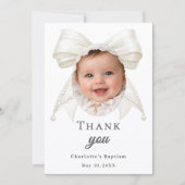 Baptism bow white ivory pearls photo girl サンキューカード (正面)