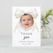 Baptism bow white ivory pearls photo girl サンキューカード (スタンド正面)