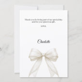 Baptism bow white ivory pearls photo girl サンキューカード (裏面)