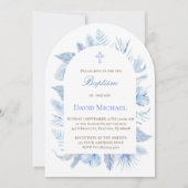 Baptism boy pastel blue foliage invitation 招待状 (正面)