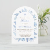 Baptism boy pastel blue foliage invitation 招待状 (スタンド正面)