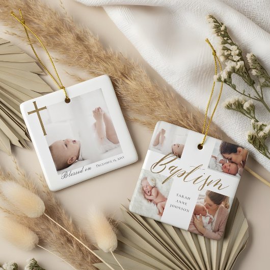 Baptism Calligraphy Photo Collage Baby Keepsake セラミックオーナメント