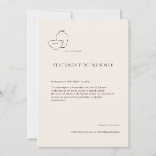 Baptism Certificate Minimalist God Parent Keepsake 案内状 (正面)