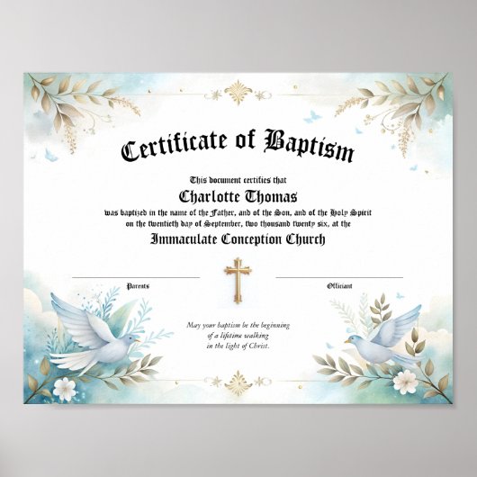Baptism Certificate Religious Keepsake ポスター (正面)