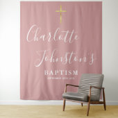 Baptism Christening Dusty Rose Pink Photo Backdrop タペストリー (インサイチュ)