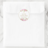  Baptism Christening Pink Rose Floral Favor ラウンドシール (バッグ)