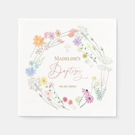 Baptism colorful wildflowers wreath スタンダードカクテルナプキン