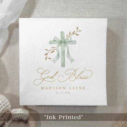 Baptism Communion Gold God Bless Bow Cross スタンダードカクテルナプキン