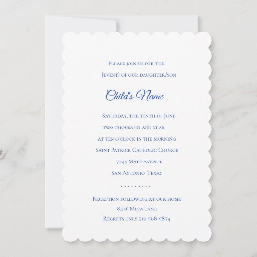 Baptism Confirmation 1st Communion Blue Cross 招待状 (裏面)