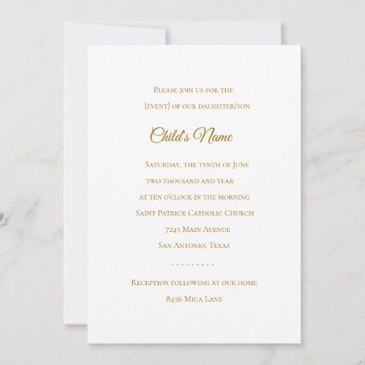 Baptism Confirmation 1st Communion Gold Cross 3 招待状 (裏面)