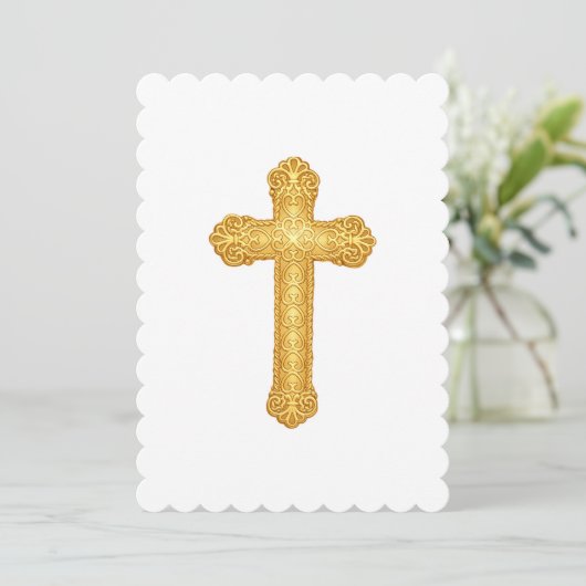 Baptism Confirmation 1st Communion Ornate Cross 招待状 (スタンド正面)
