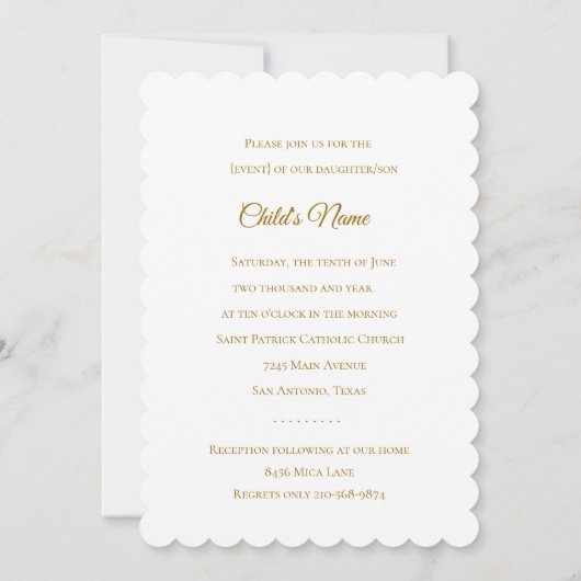 Baptism Confirmation 1st Communion Trefoil Cross 招待状 (裏面)