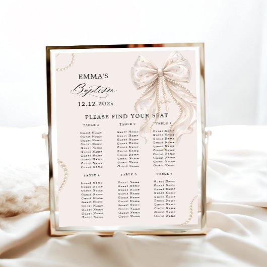 Baptism Coquette Bow and Pearl Seating Chart ポスター