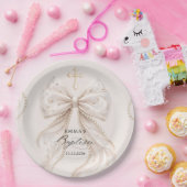 Baptism Coquette Bow with Pearl ペーパープレート (パーティー)