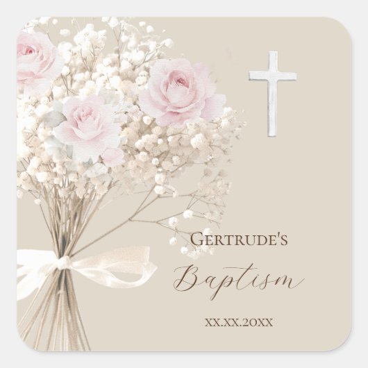 Baptism delicate bouquet  スクエアシール (正面)