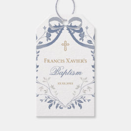 Baptism elegant blue bow ギフトタグ