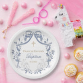 Baptism elegant blue bow ペーパープレート (パーティー)