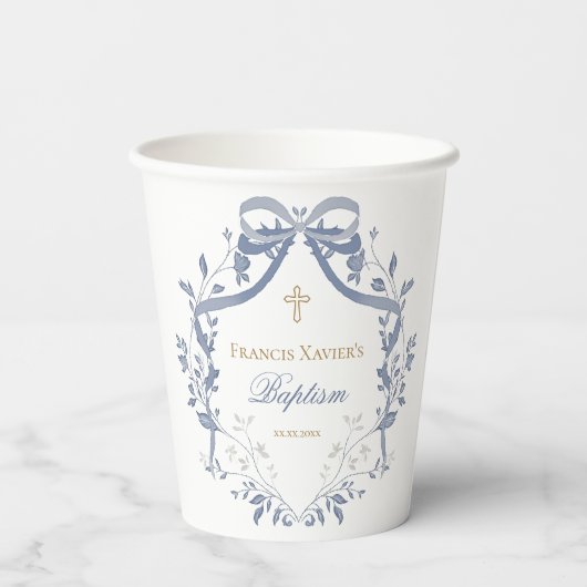 Baptism elegant blue bow 紙コップ (裏面)