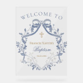 Baptism elegant blue bow welcome sign アクリルサイン (正面)