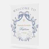 Baptism elegant blue bow welcome sign アクリルサイン (傾斜)