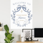 Baptism elegant blue bow welcome sign ポスター (ホームオフィス)