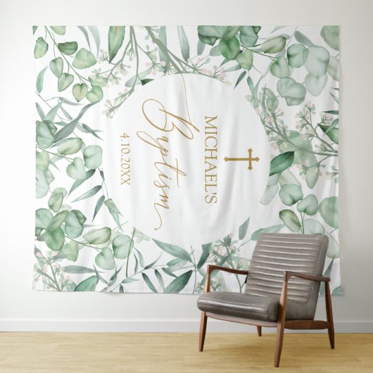 Baptism Eucalyptus greenery backdrop banner タペストリー (インサイチュ(横))