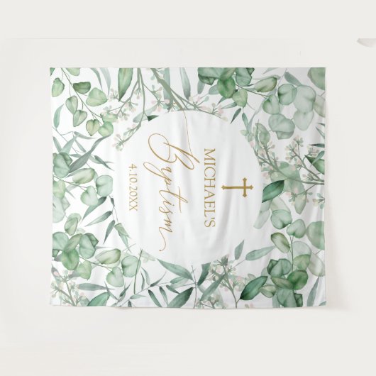 Baptism Eucalyptus greenery backdrop banner タペストリー (正面(横))