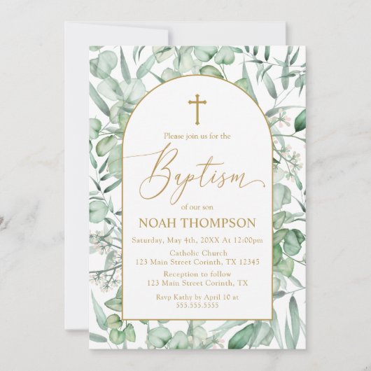 Baptism Eucalyptus leaves Invitation 招待状 (正面)