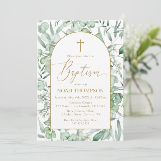 Baptism Eucalyptus leaves Invitation 招待状 (スタンド正面)