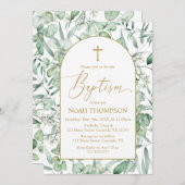 Baptism Eucalyptus leaves Invitation 招待状 (正面/裏面)