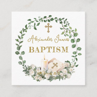 Baptism Eucalyptus Roses Cross  エンクロージャーカード