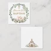 Baptism Eucalyptus Roses Cross  エンクロージャーカード (正面/裏面)