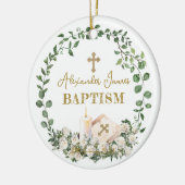Baptism Eucalyptus Roses Cross Photo セラミックオーナメント (左)