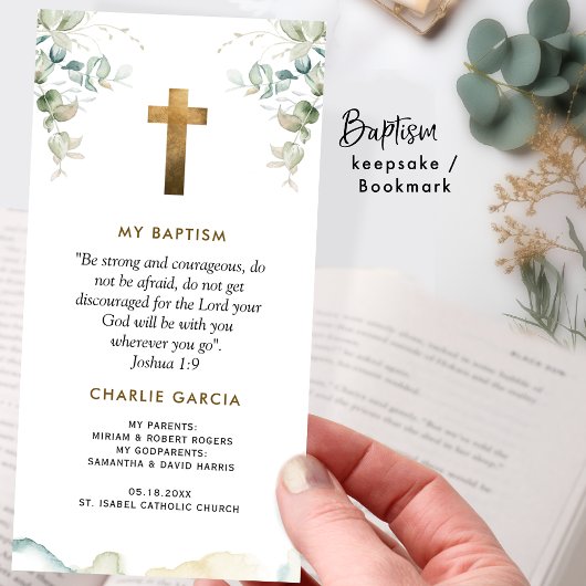 Baptism Favorites,少年または少女,緑のしおり サンキューカード