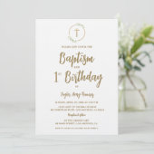 Baptism First Birthday Greenery wreath Gold cross 招待状 (スタンド正面)