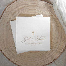 Baptism First Communion Gold God Bless Cross 箔ナプキン