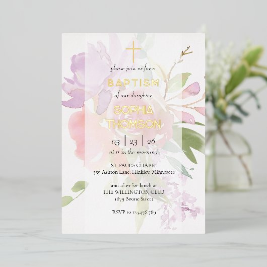 Baptism floral invitation 箔招待状 (立ち正面)