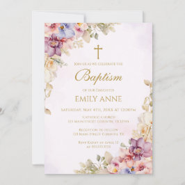 Baptism Floral Orchids Invitation 招待状