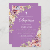 Baptism Floral Orchids purple Invitation 招待状 (正面/裏面)