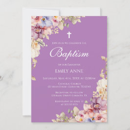 Baptism Floral Orchids purple Invitation 招待状