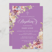 Baptism Floral Orchids purple Invitation 招待状 (正面/裏面)