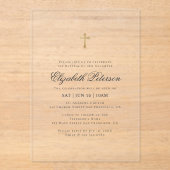 Baptism For Her | Minimalist Gold Cross アクリル招待状 (正面)