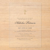 Baptism For Him | Minimalist Gold Cross アクリル招待状 (正面)