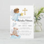 Baptism For Him Watercolor Angels and Cross 招待状 (スタンド正面)