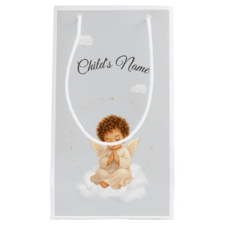 Baptism Gift Bag for Boy with Angel | Personalized スモールペーパーバッグ
