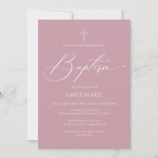 Baptism God Bless Mauve Invitation 招待状 (正面)