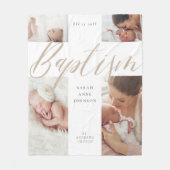 Baptism Gold Calligraphy Photo Collage Keepsake フリースブランケット (正面)