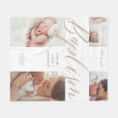 Baptism Gold Calligraphy Photo Collage Keepsake フリースブランケット (正面(横))