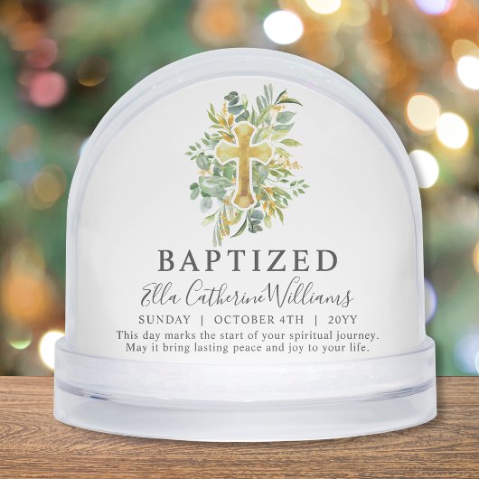 Baptism Greenery Floral Gold Cross Custom