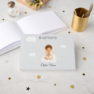 Baptism Guest Book for Boy with Angel Personalized ゲストブック